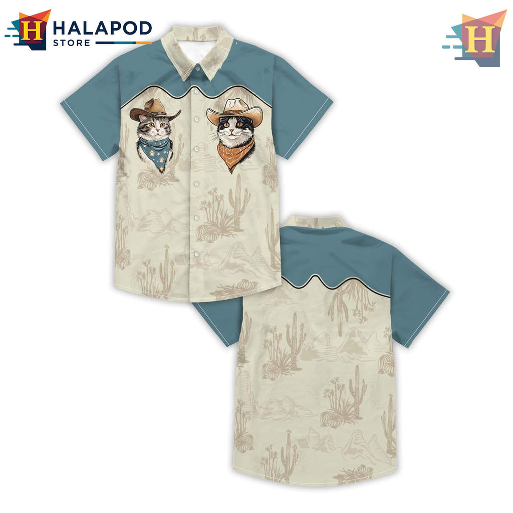 Blue Cat Hawaiian Shirt Summer Beach Tropical Vacation Print Casual Mens Apparel