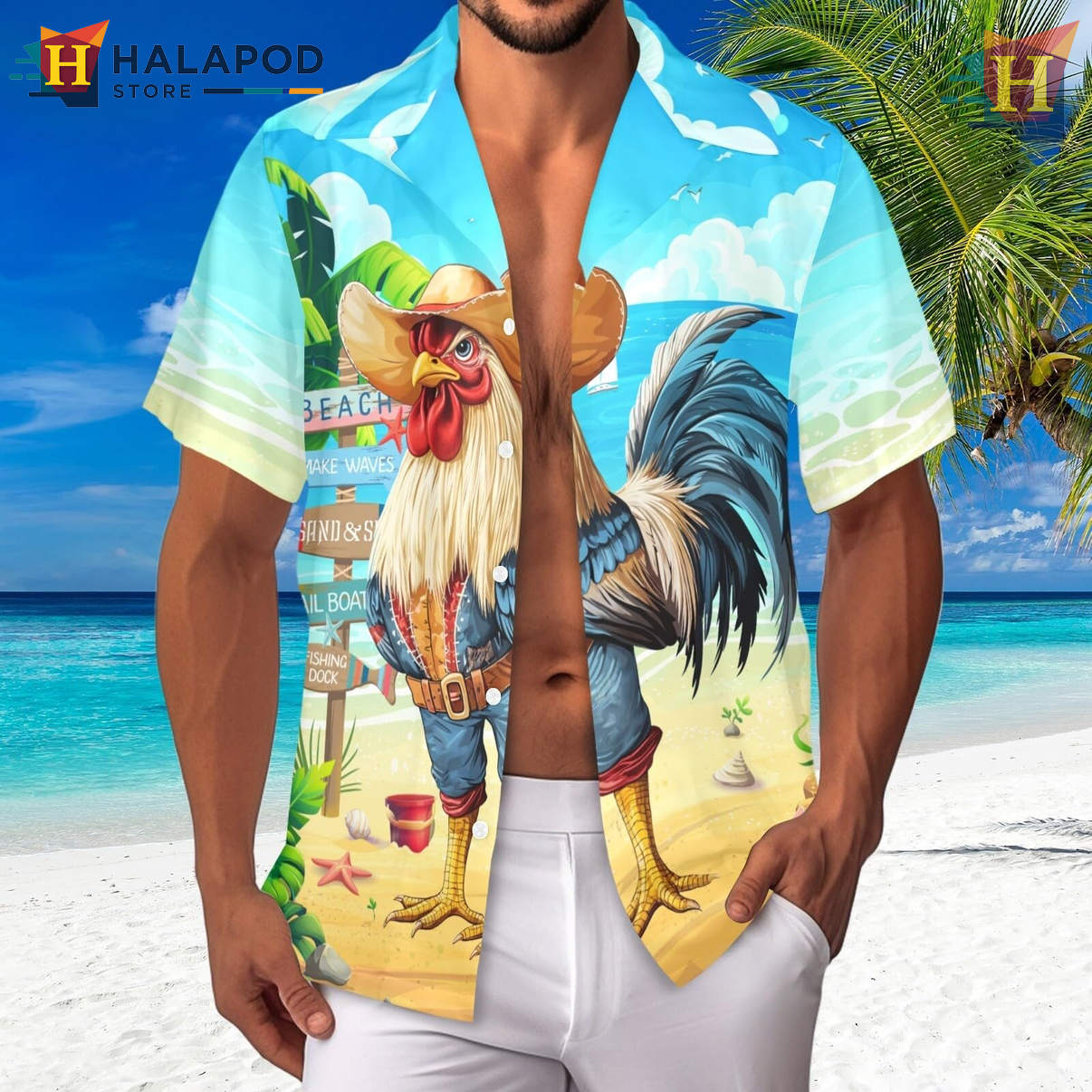 Blue Chicken Hawaiian Shirt Funny Tropical Summer Beach Party Casual Fan Apparel