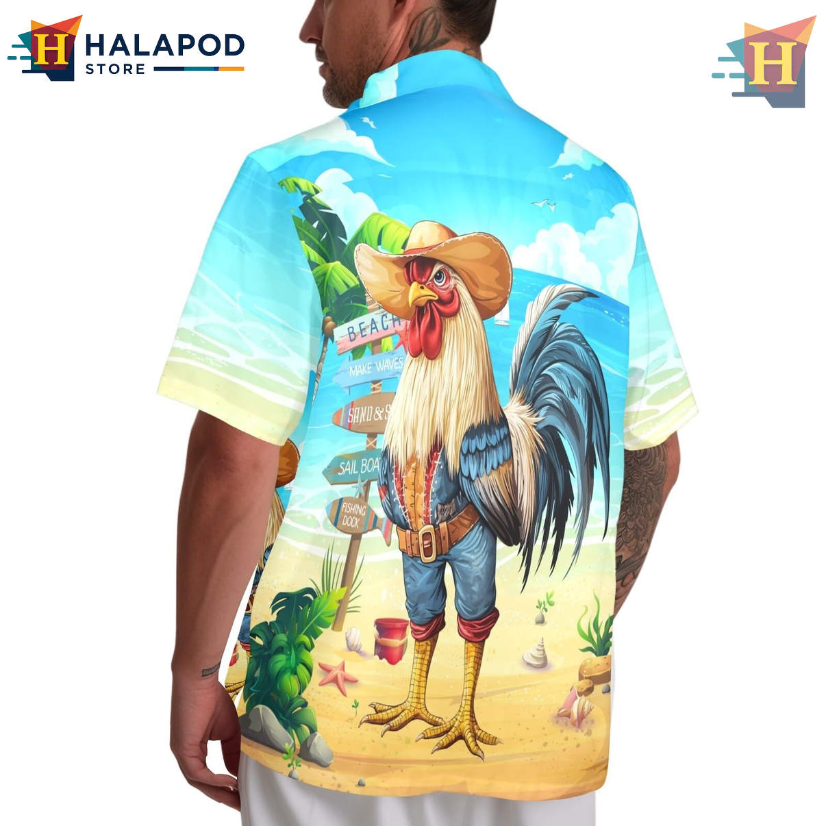 Blue Chicken Aloha Shirt Funny Tropical Summer Beach Party Casual Fan Apparel