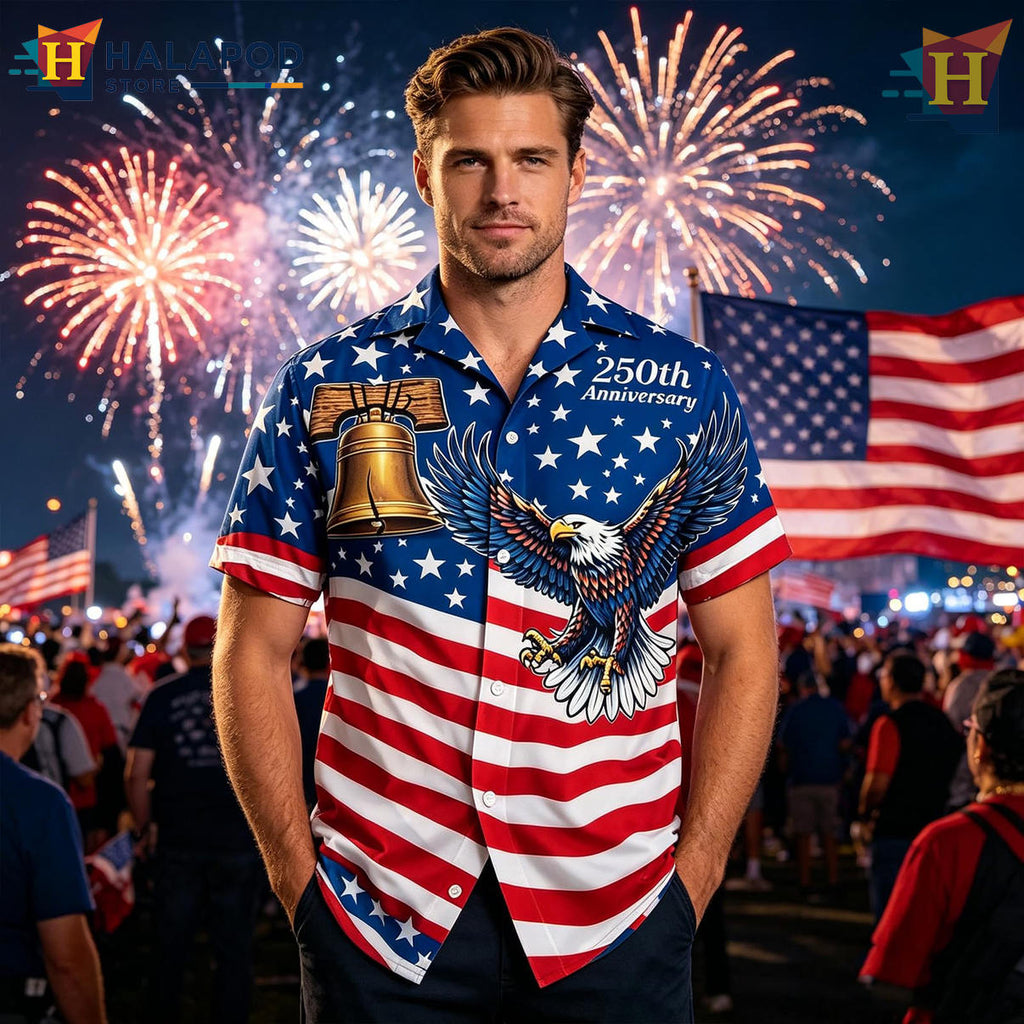 Blue Fathers Independence Hawaiian Shirt 2026 America 250th Patriotic Gear