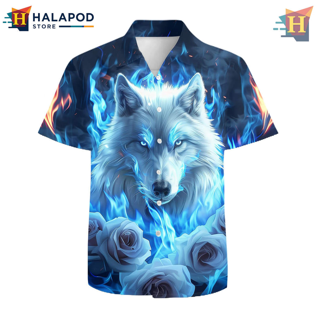Blue Floral Wolf Funny Hawaiian Shirt 2026 Graphic Tropical Holiday Beach Gear