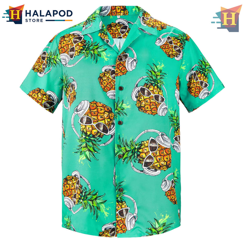 Blue Green Pineapple Hawaiian Shirt 2026 Floral Novelty Casual Beach Apparel