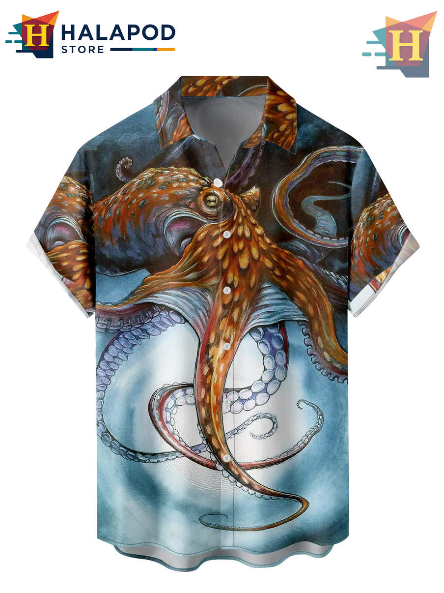 Blue Octopus Casual Hawaiian Shirt 2026 Tropical Holiday Beach Fan Apparel