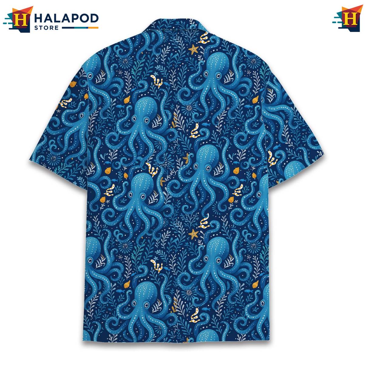 Blue Octopus Funny Short-sleeve button-up shirt Alien UFO Short Sleeve Button Down Tops