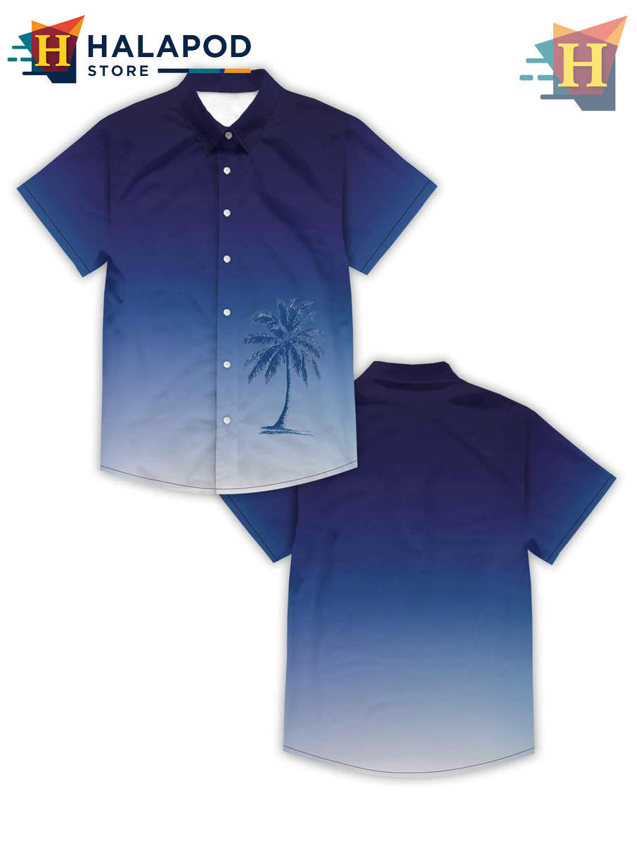 Blue Palm Hawaiian Shirt Funny Mens Beach Tropical Holiday Casual Button Down