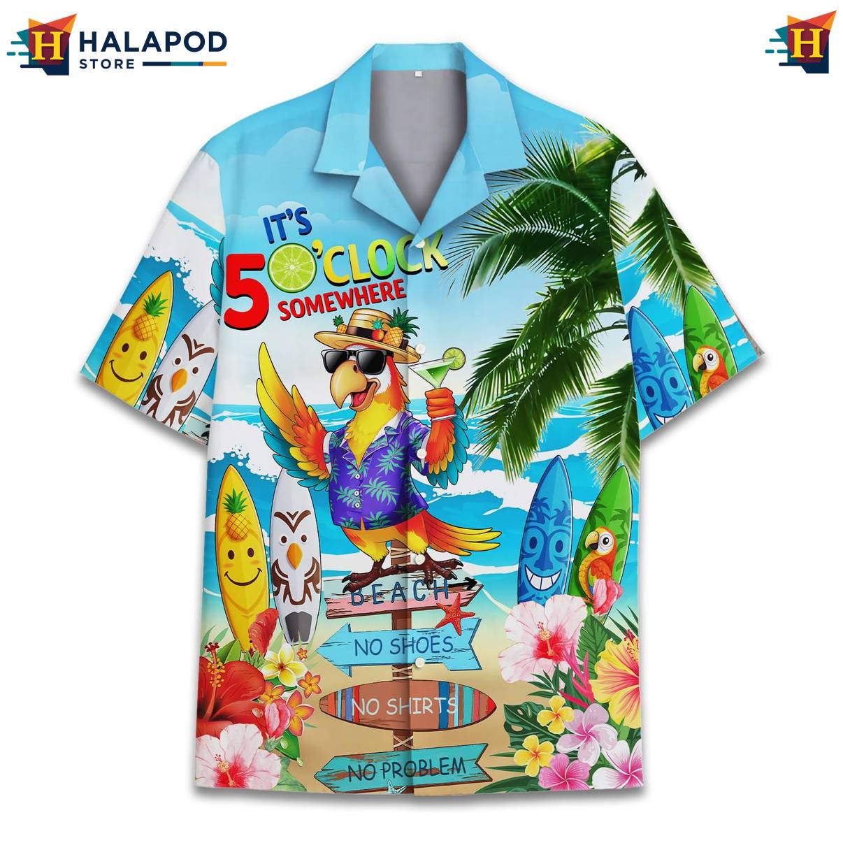 Blue Parrot Funny Hawaiian Shirt Alien UFO Short Sleeve Button Down Outfits
