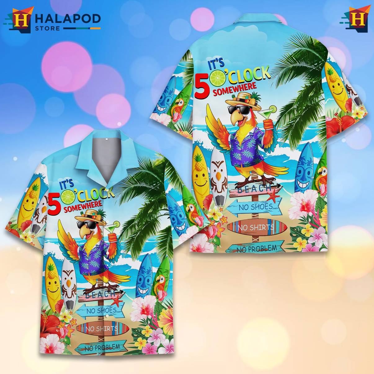Blue Parrot Funny Aloha Shirt Alien UFO Short Sleeve Button Down Outfits