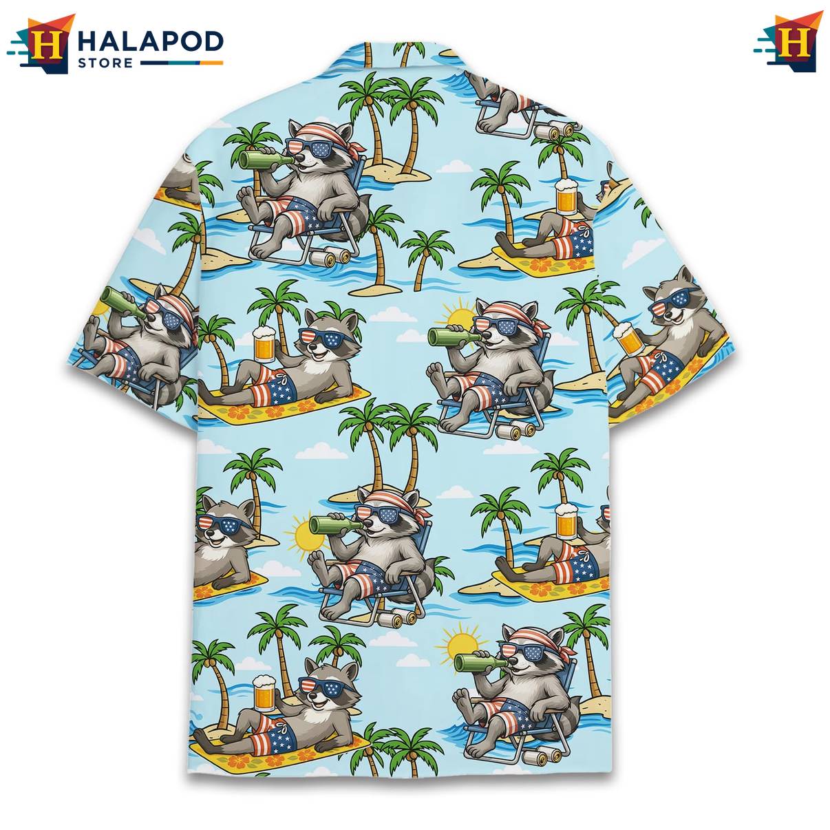 Blue Raccoon Funny Short-sleeve button-up shirt Alien UFO Short Sleeve Button Down Tops