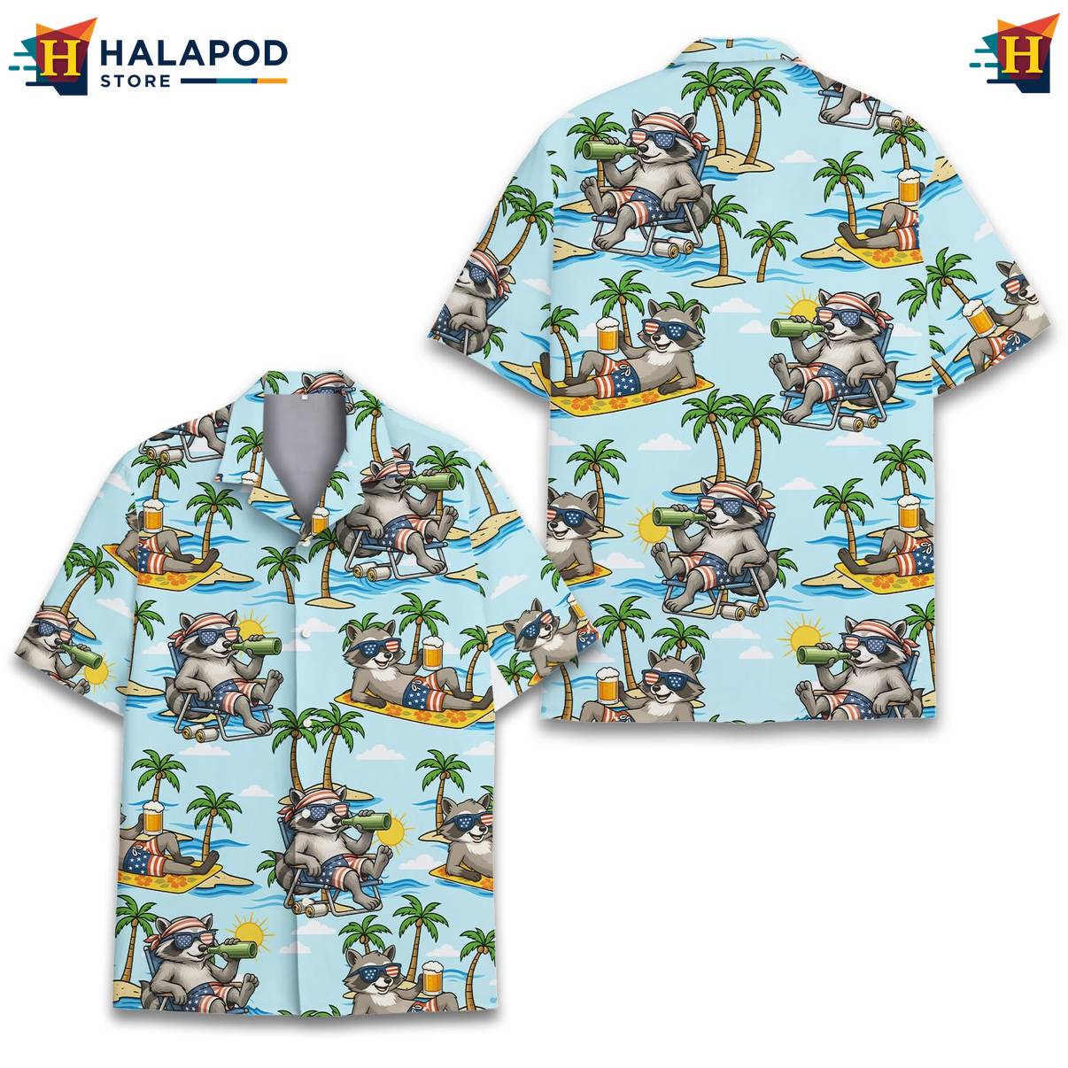 Blue Raccoon Funny Tropical Shirt Alien UFO Short Sleeve Button Down Tops
