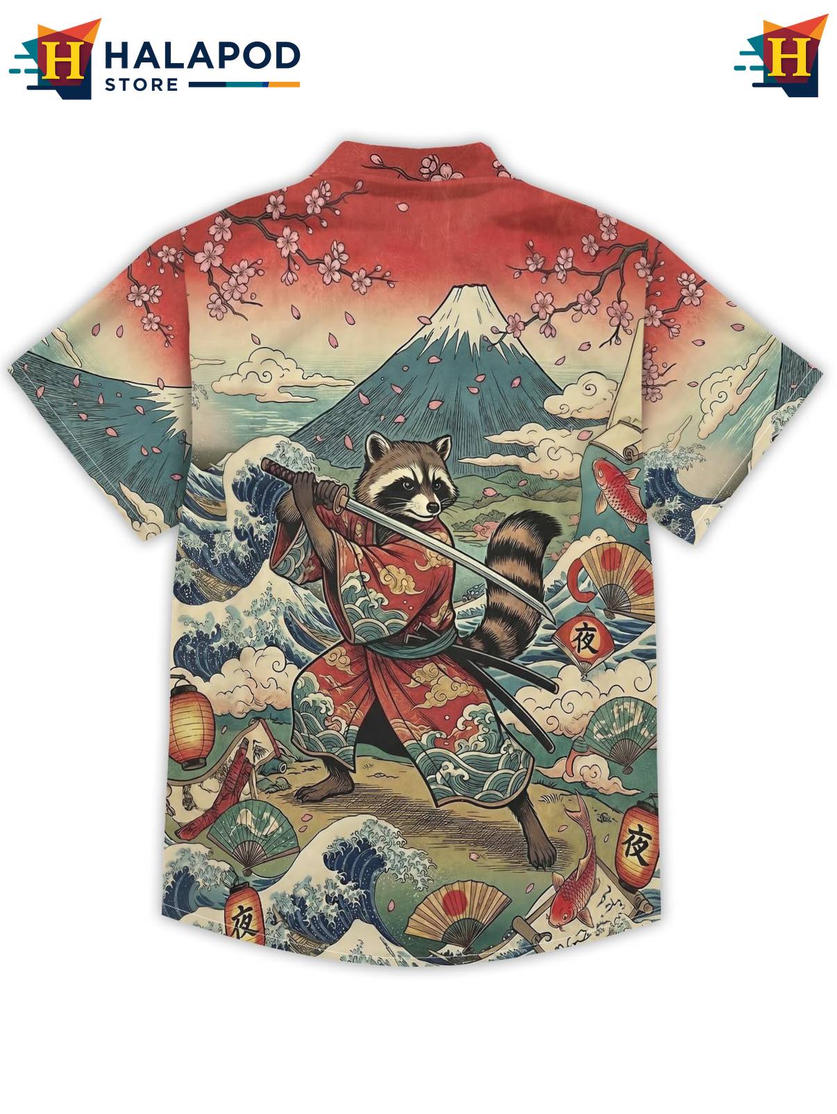 Blue Raccoon Japanese Tropical Shirt Tropical Beach Short Sleeve Casual Mens