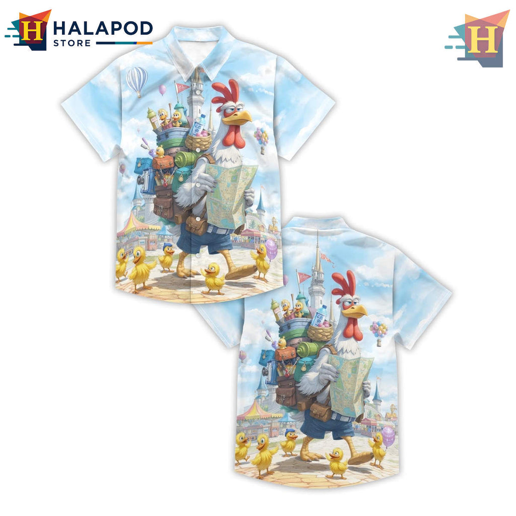 Blue Rooster Hawaiian Shirt Summer Beach Tropical Vacation Casual Aloha Apparel