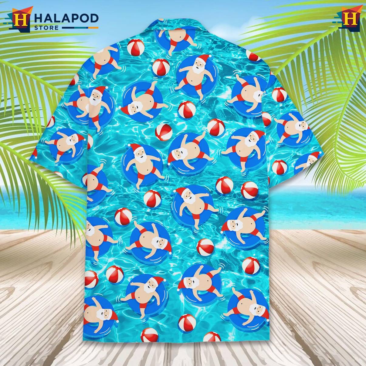 Blue Santa Pool Funny Short-sleeve button-up shirt Alien UFO Short Sleeve Button Down Men