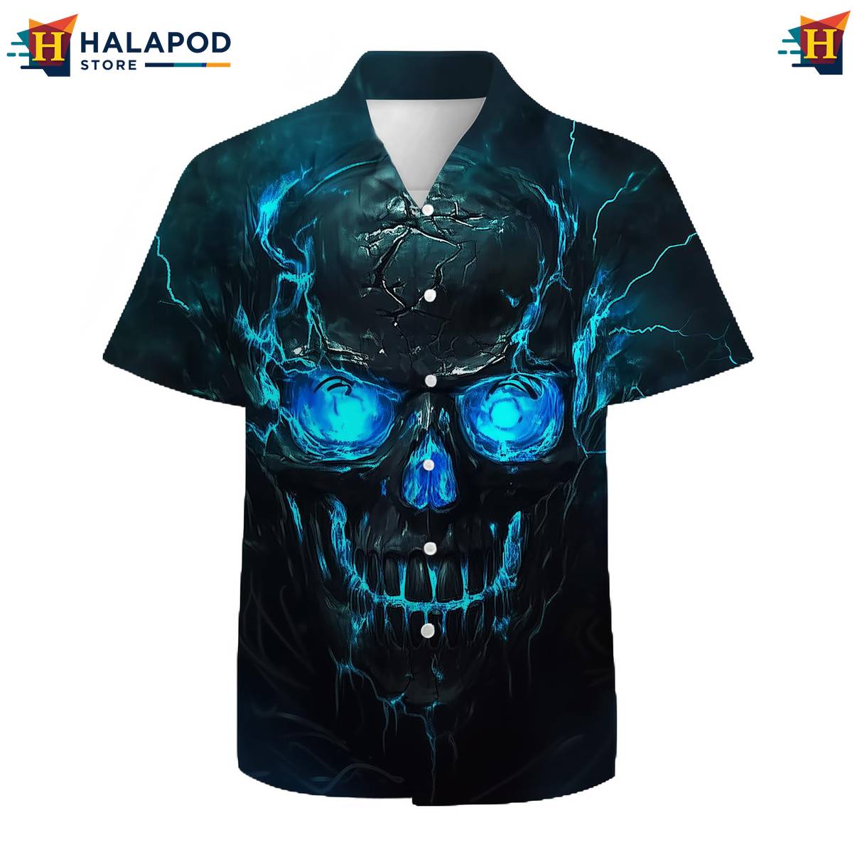 Blue Skull Tropical Hawaiian Shirt Mens Short Sleeve Floral Button Down Men