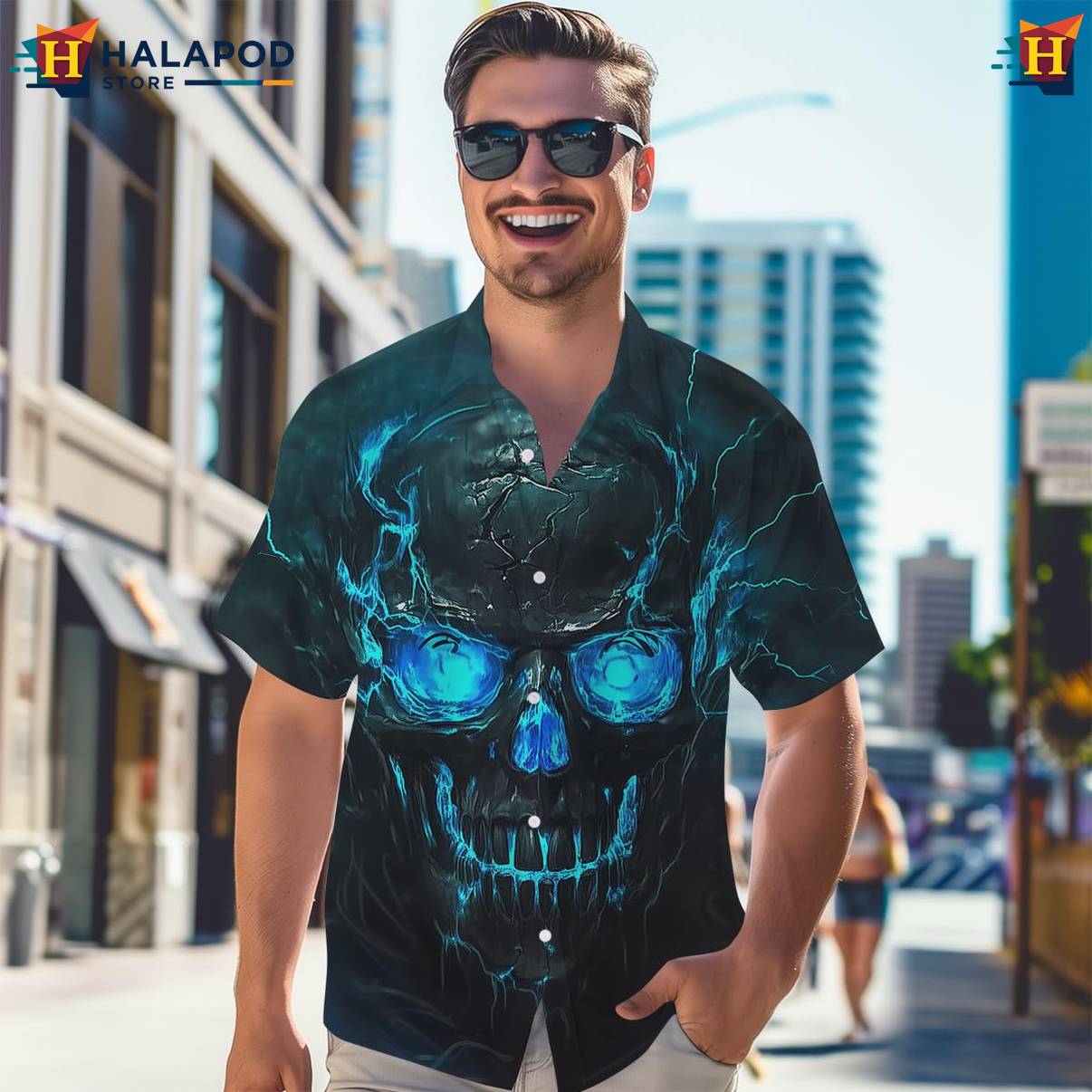 Blue Skull Tropical Tropical Shirt Mens Short Sleeve Floral Button Down Men