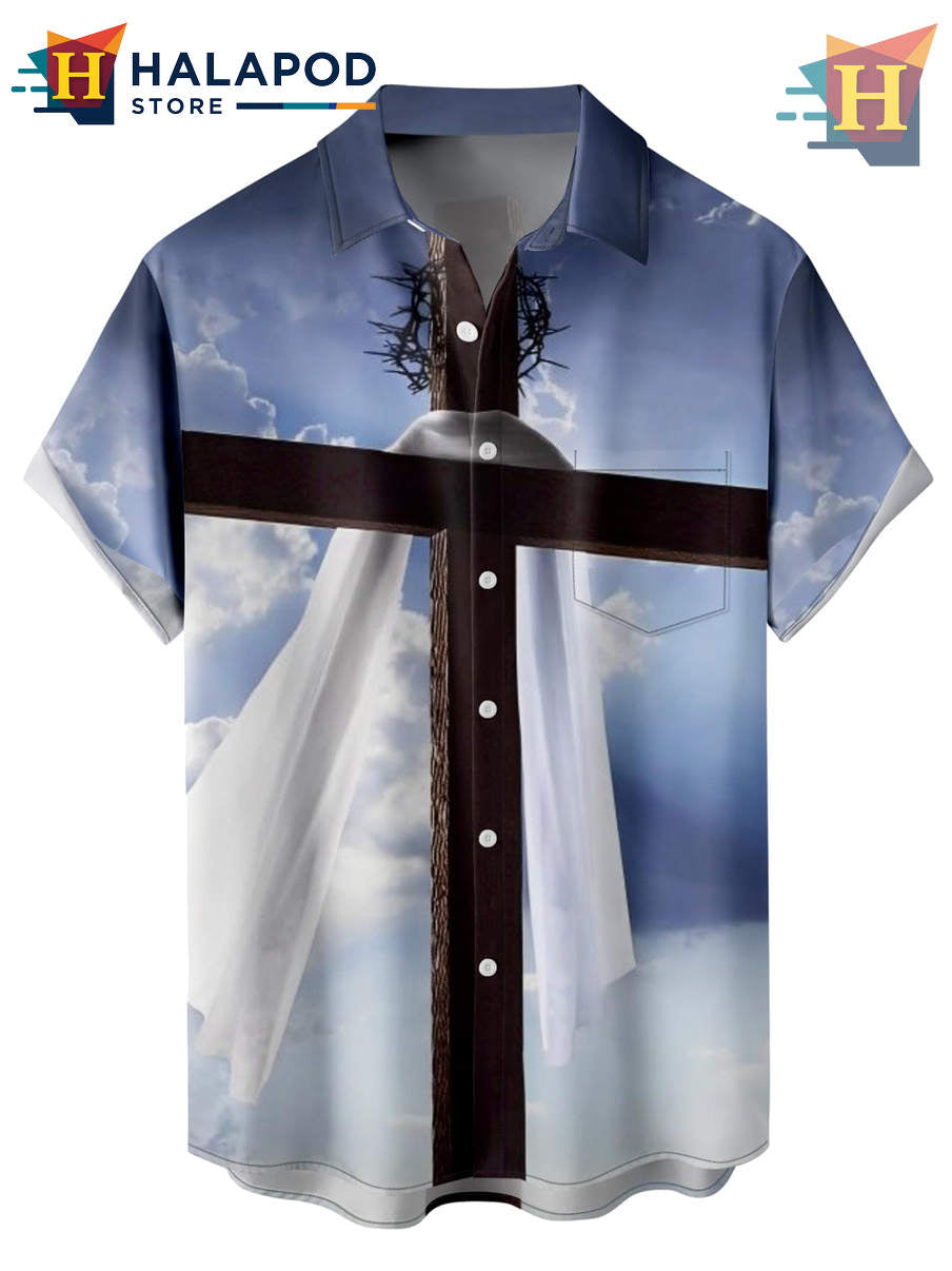 Blue White Cross Tropical Hawaiian Shirt 2026 Holiday Casual Beach Fan Gear
