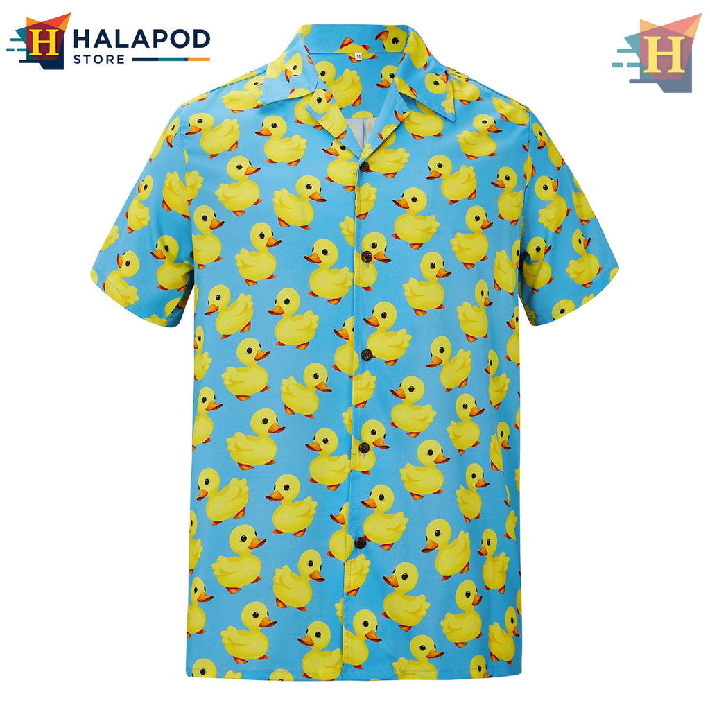 Blue Yellow Ducky Floral Hawaiian Shirt 2026 Print Novelty Casual Beach Gear