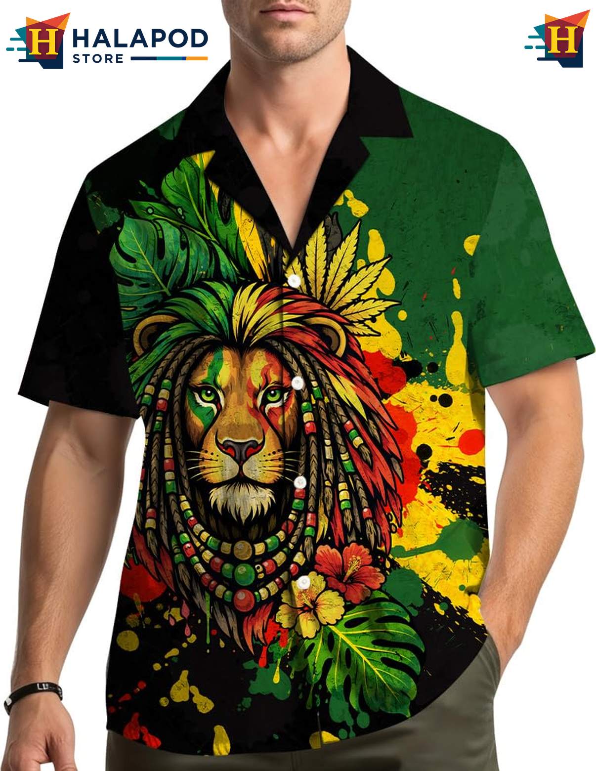 Bold Lion Aloha Shirt, Vibrant Summer Shirt With Tropical Design For Beach Lovers