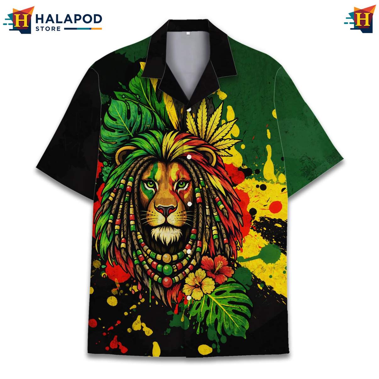 Bold Lion Aloha T-Shirt, Vibrant Summer Shirt With Tropical Design For Beach Lovers