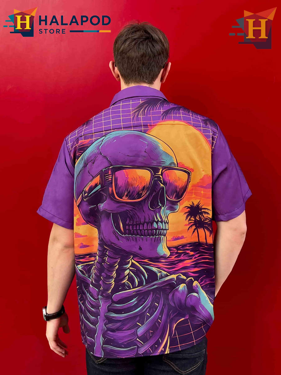 Bold Skull Hawaiian Shirt Funny Graphic Tropical Casual Beach Vacation Shirt