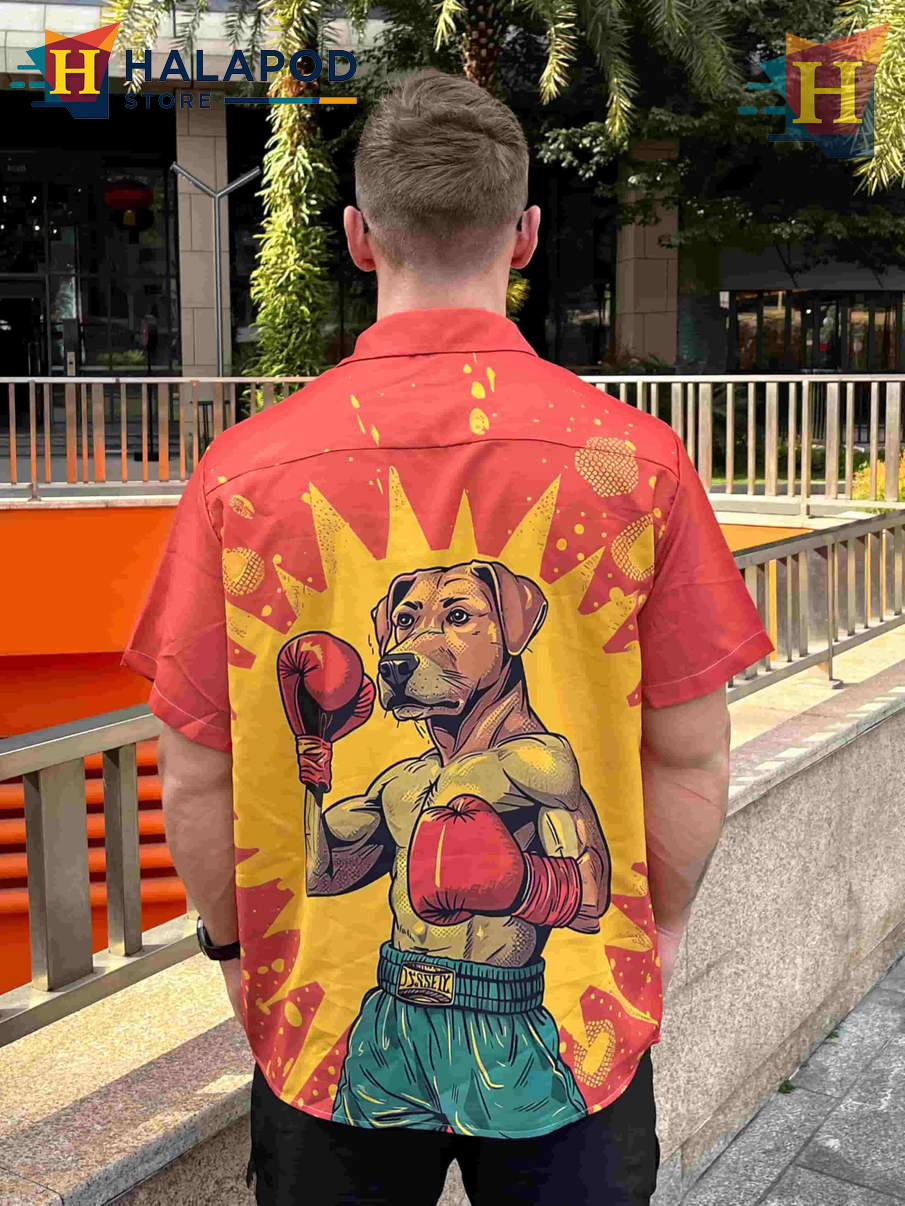Boxing Dog Hawaiian Shirt Funny Bold Graphic Tropical Casual Beach Mens Shirt