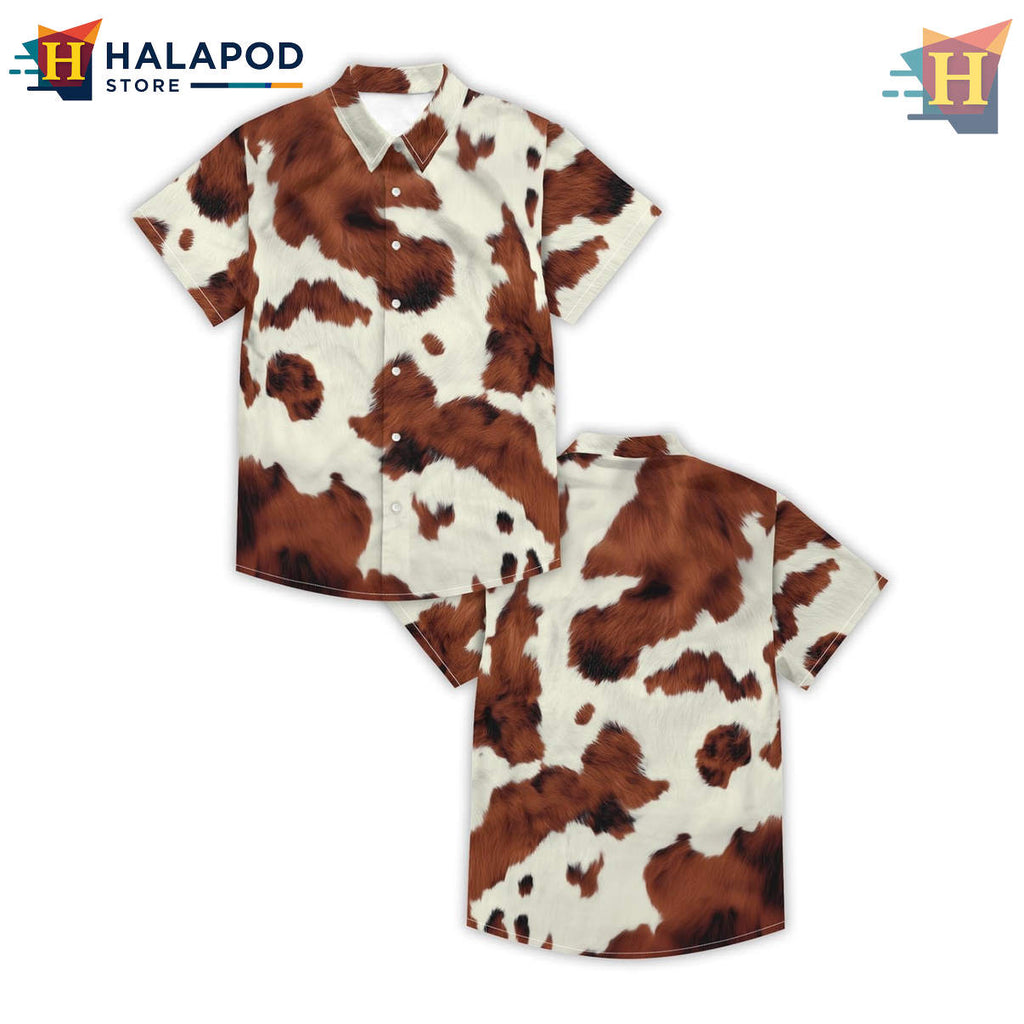 Brown Cow Hawaiian Shirt Summer Beach Tropical Vacation Casual Aloha Mens Apparel