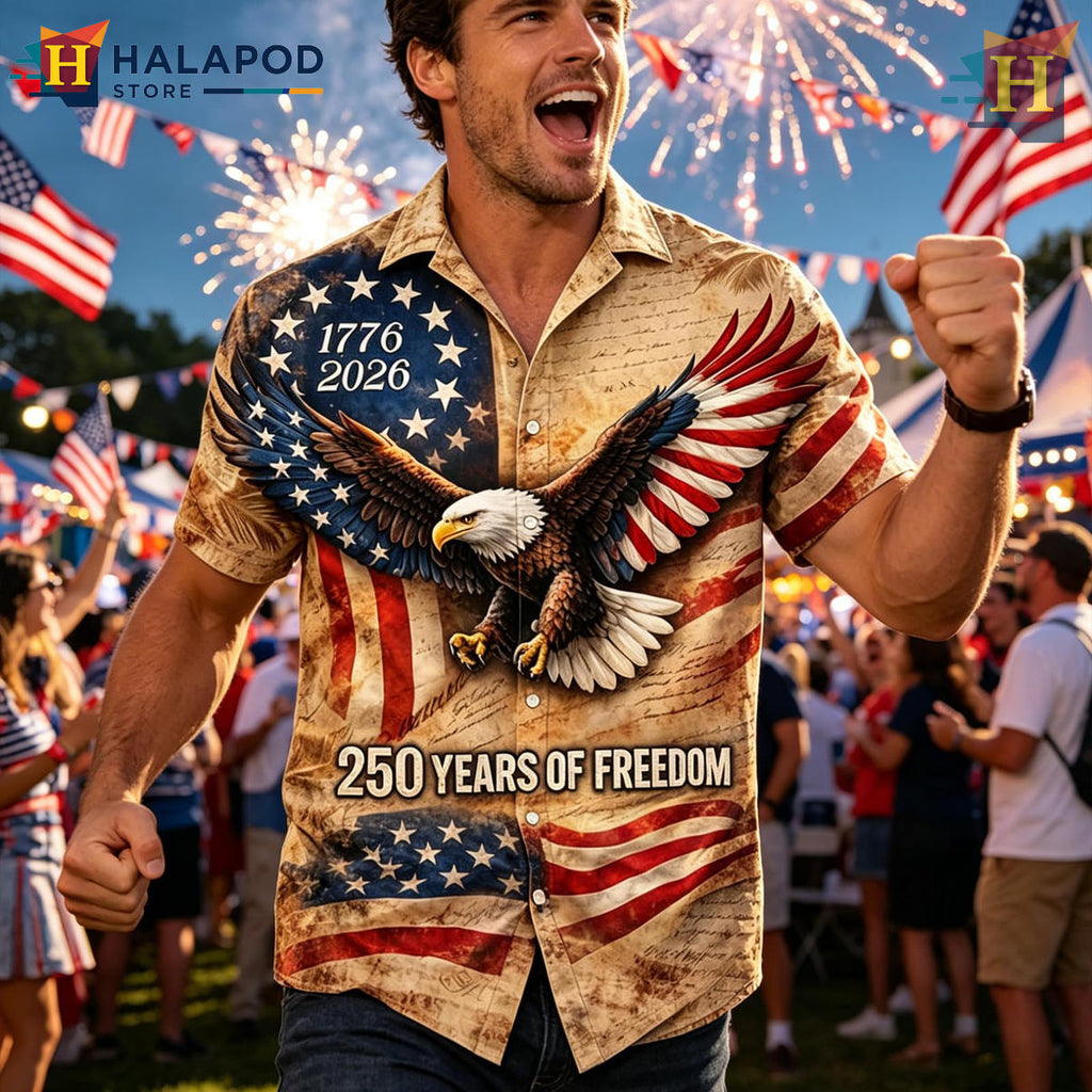 Brown Fathers Independence Hawaiian Shirt 2026 America 250th Patriotic Gear
