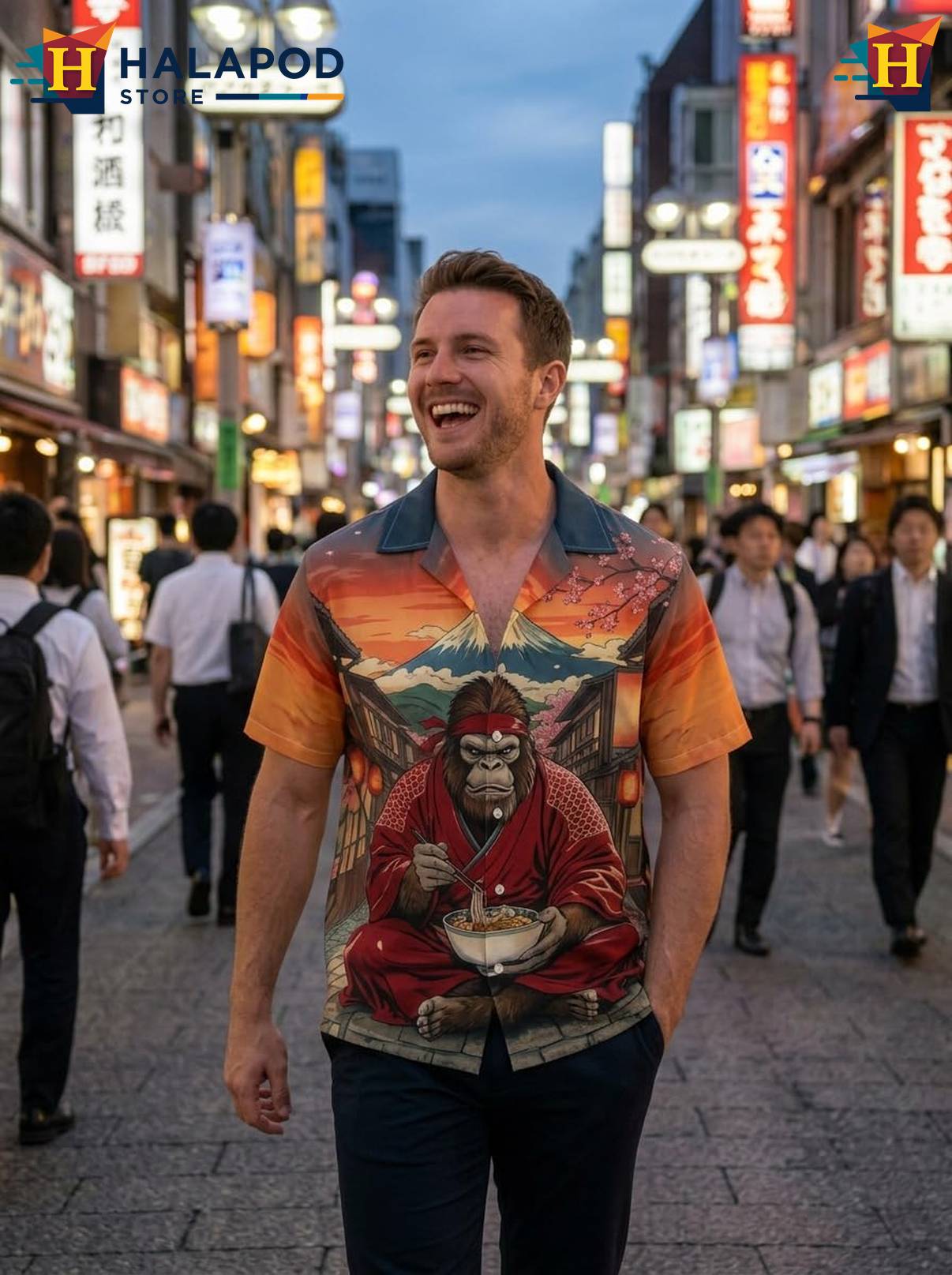 Brown Gorilla Japanese Short-sleeve button-up shirt Tropical Beach Short Sleeve Casual