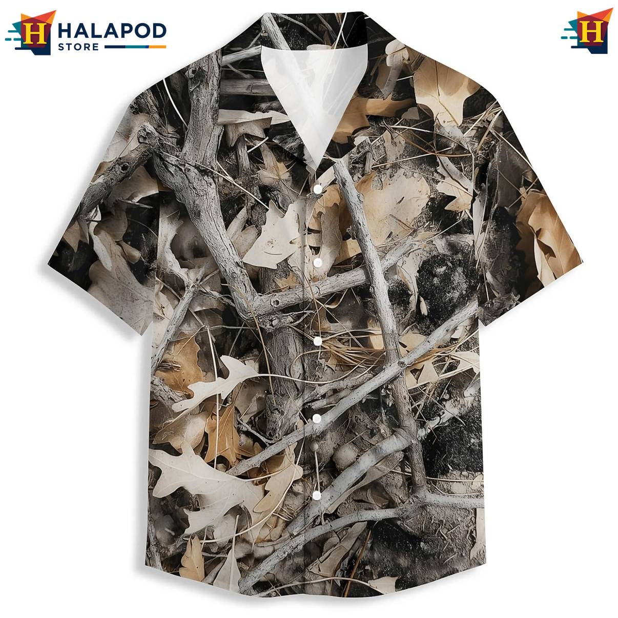 Brown Leaves Twigs Hawaiian Shirt Mens Short Sleeve Floral Button Down