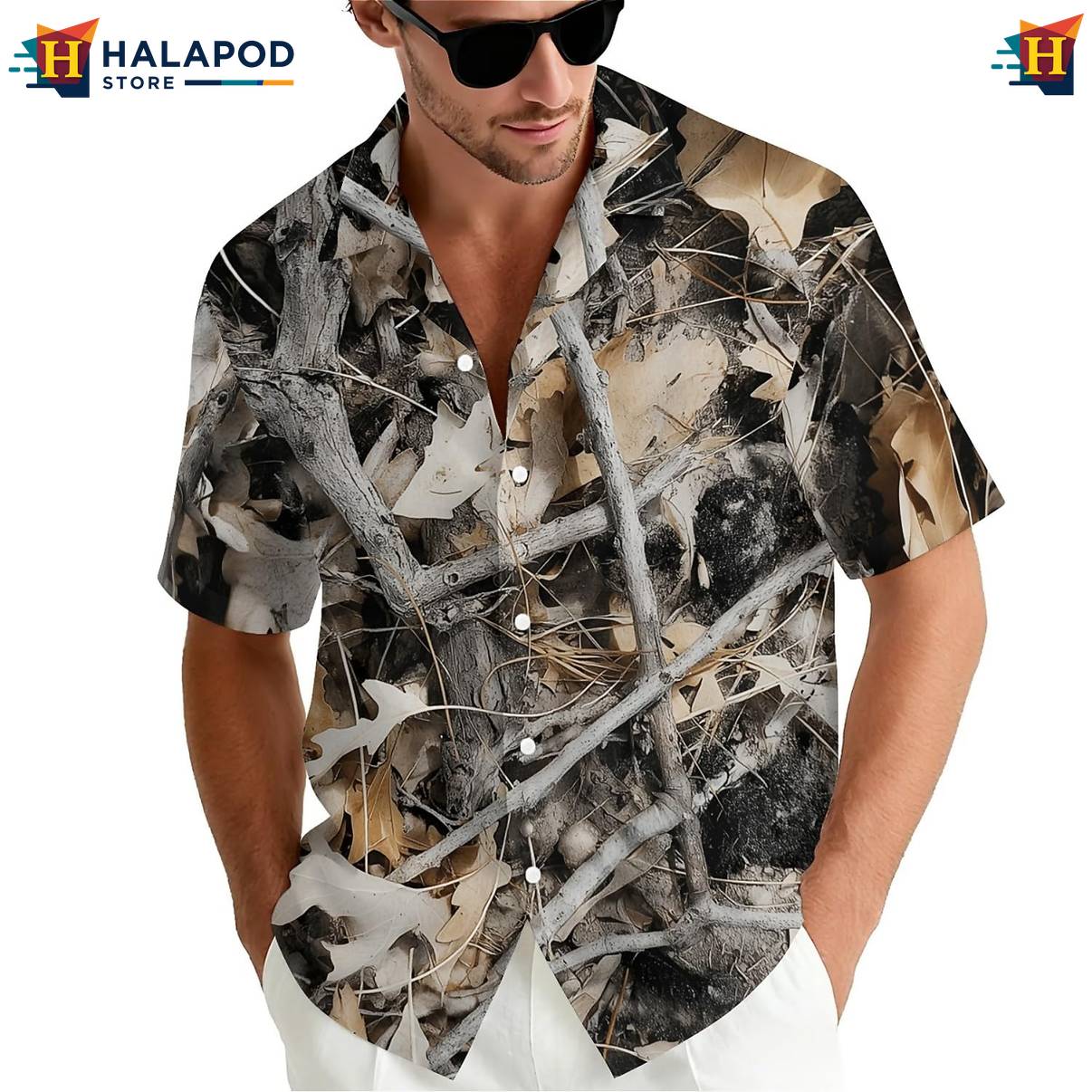 Brown Leaves Twigs Short-sleeve button-up shirt Mens Short Sleeve Floral Button Down
