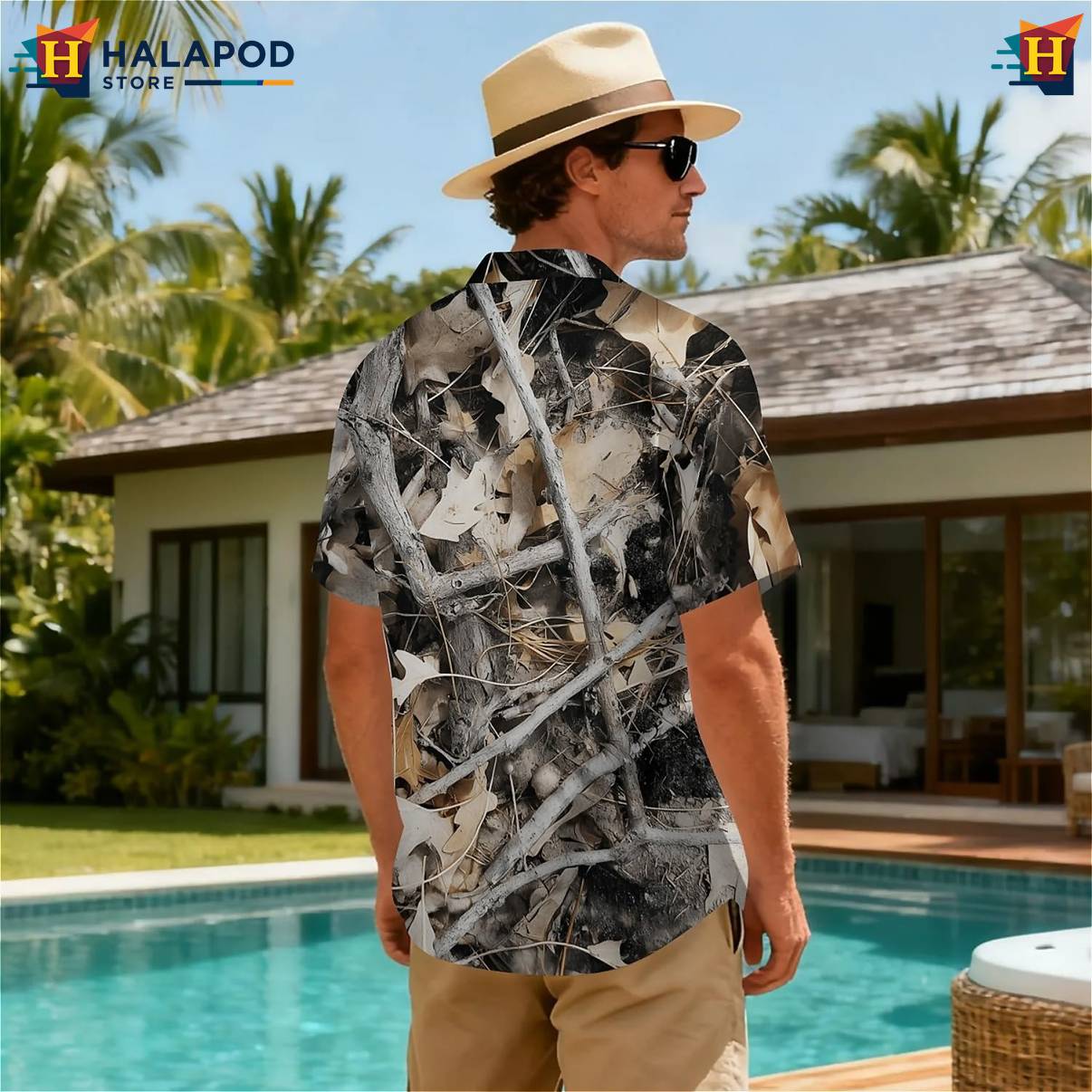 Brown Leaves Twigs Aloha Shirt Mens Short Sleeve Floral Button Down