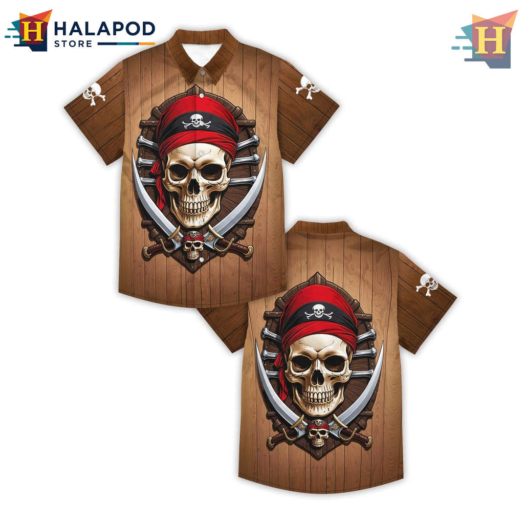 Brown Pirate King Hawaiian Shirt Funny Summer Beach Vacation Casual Mens Apparel