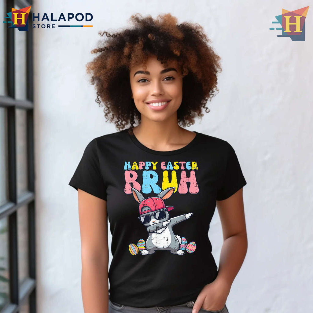Bruh Bunny Dab Dance Graphic Easter Shirts For Boys And Kids