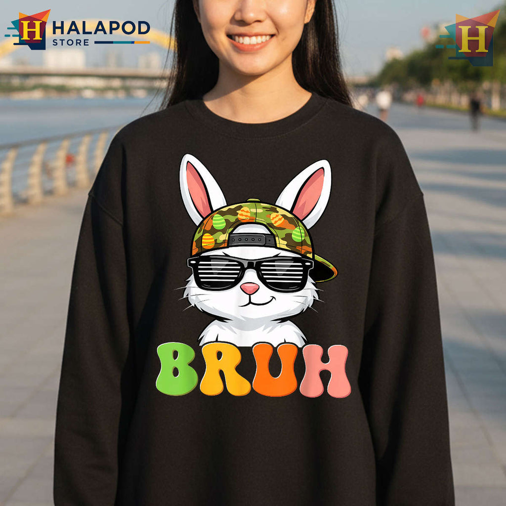 Bruh Camo Bunny Graphic Funny Easter Shirts For Boys And Men