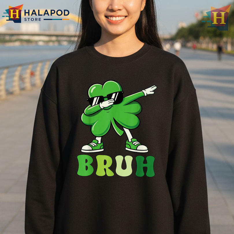 Bruh Dabbing Shamrock Meme Tee St Patrick's Day Female Shirts For Kids And Boys