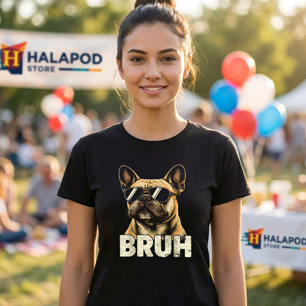 Bruh French Bulldog Meme Shirt Cute Frenchie Dog Humor Casual Graphic Mens