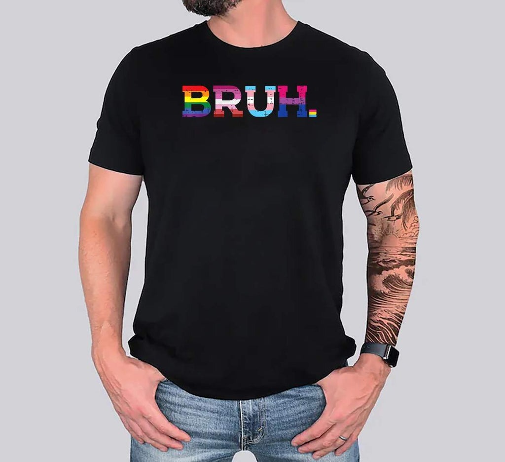 Bruh Funny LGBTQ Ally Shirt Gay Pride Month Rainbow Meme Graphic Design Mens