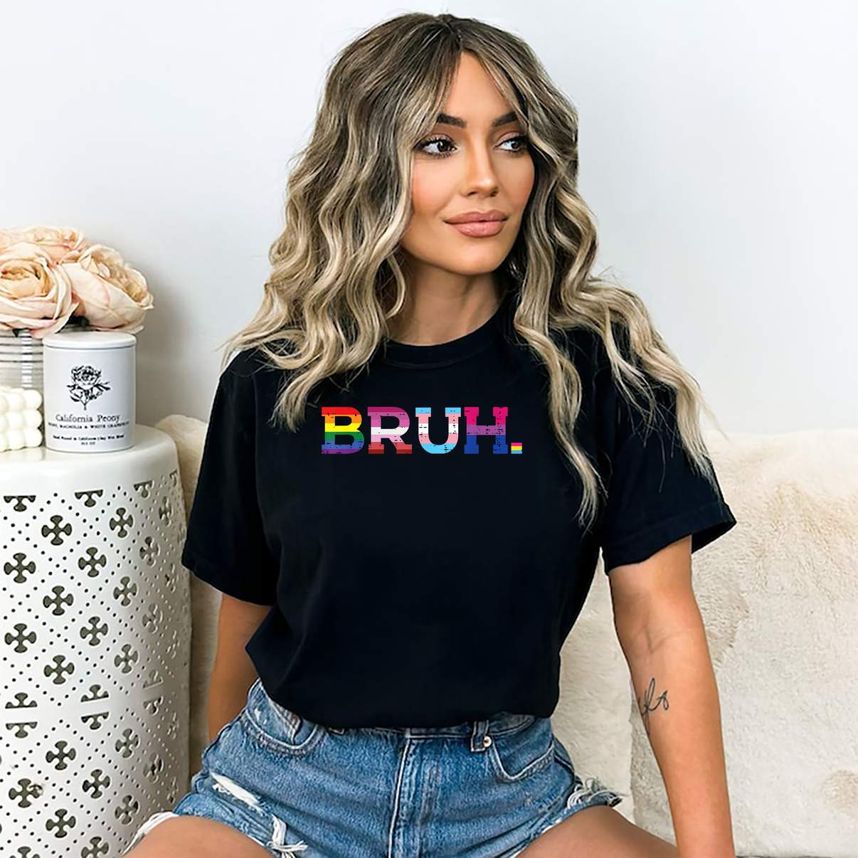 Bruh Funny LGBTQ Ally T-Shirt Gay Pride Month Rainbow Meme Graphic Design Mens