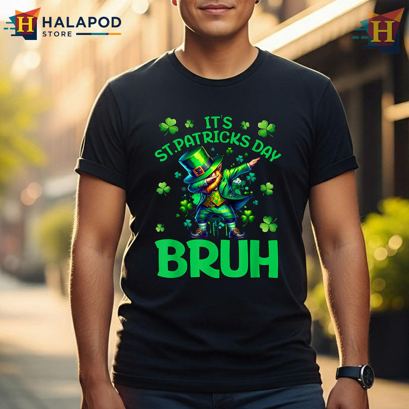 Bruh Leprechaun Dabbing Meme Tee St Patricks Day Shirts For Ladies Youth Fun Design