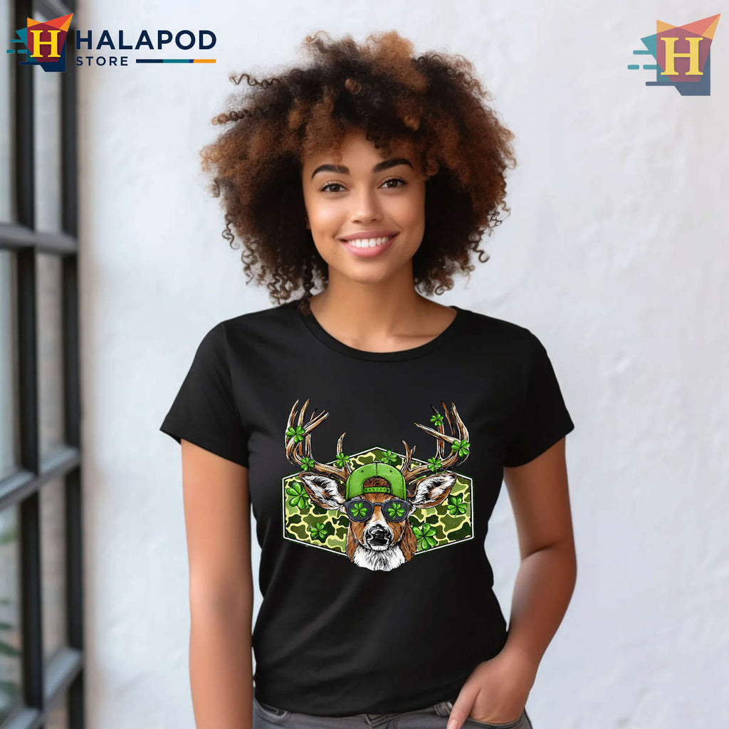 Buck Camo Deer Hunting T Shirt St Patricks Day Retro Style