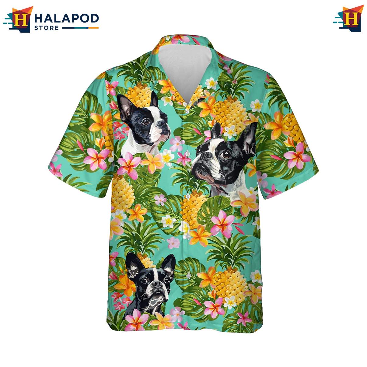 Bulldog Dog Hawaiian Shirt Mens Tropical Summer Casual Button Down Clothing