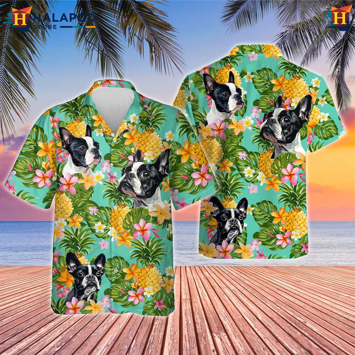 Bulldog Dog Aloha Shirt Mens Tropical Summer Casual Button Down Clothing
