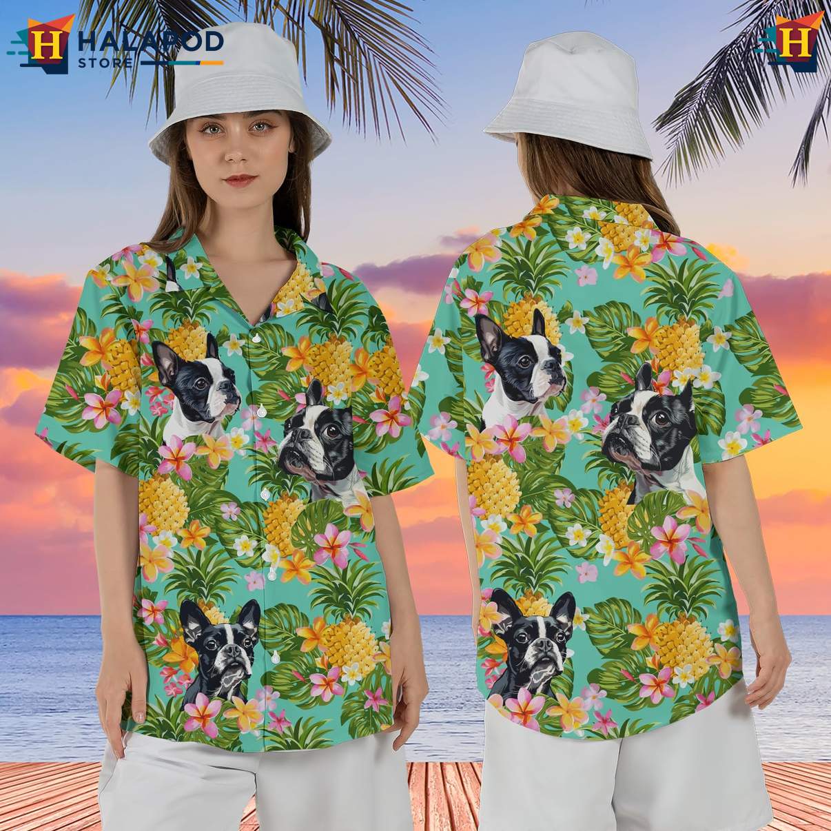 Bulldog Dog Tropical Shirt Mens Tropical Summer Casual Button Down Clothing