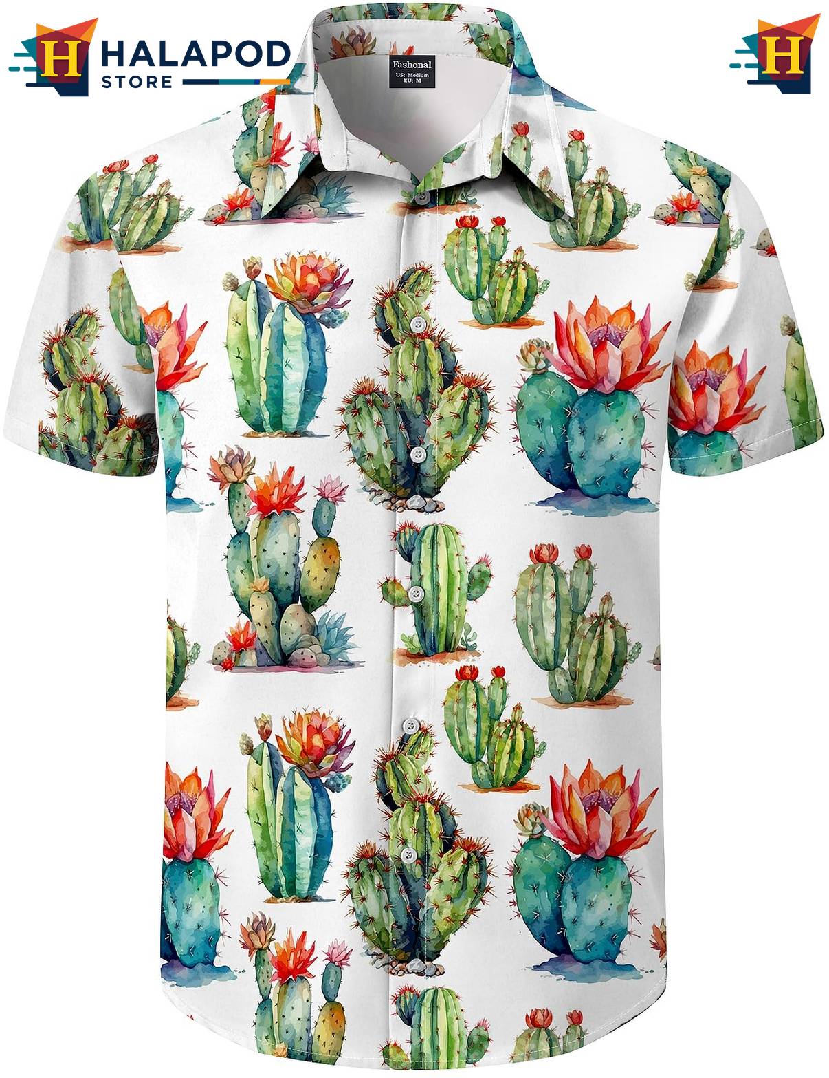 Cactus Tropical Hawaiian Shirt Mens Aloha Beach Button Down Short Sleeve