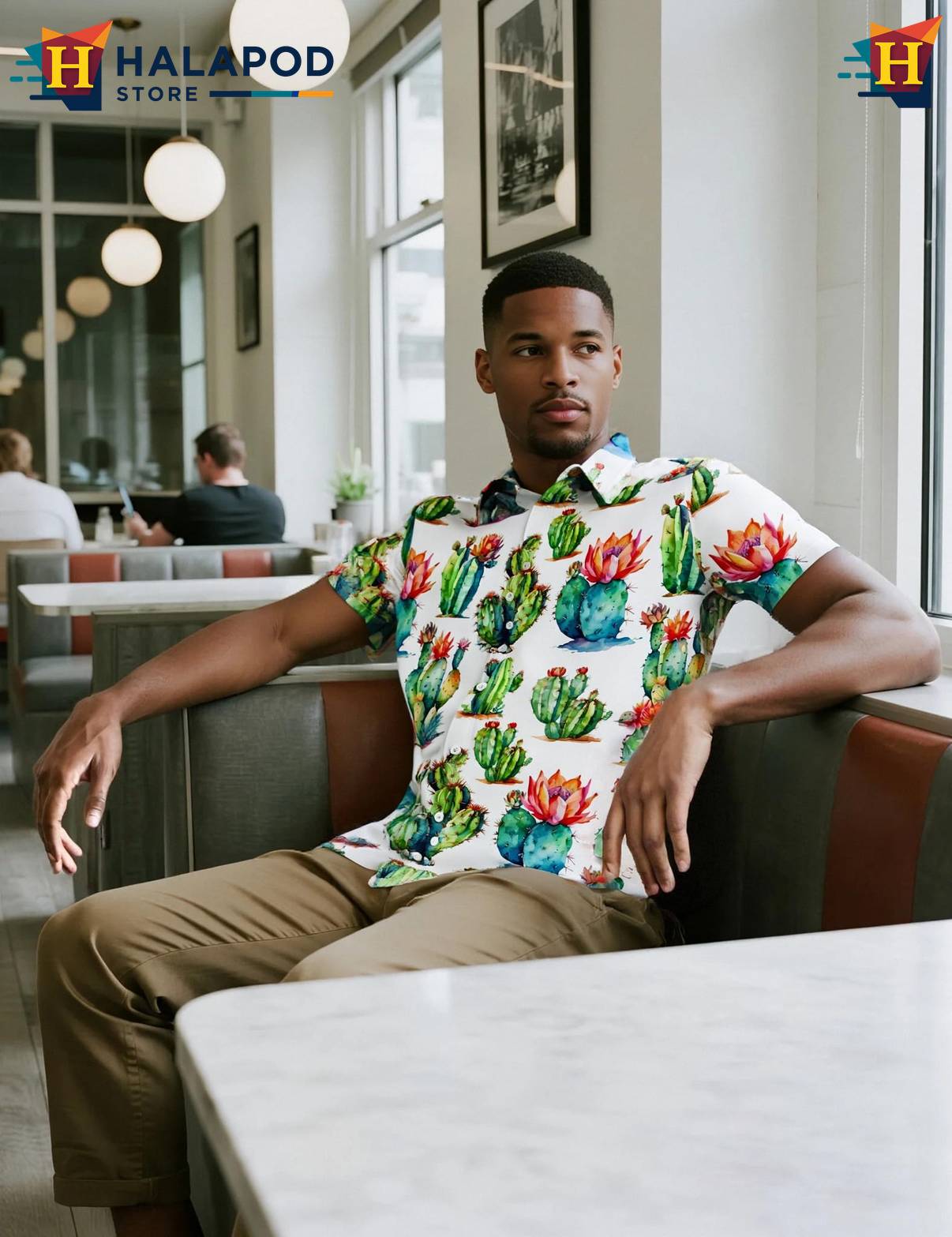 Cactus Tropical Short-sleeve button-up shirt Mens Aloha Beach Button Down Short Sleeve
