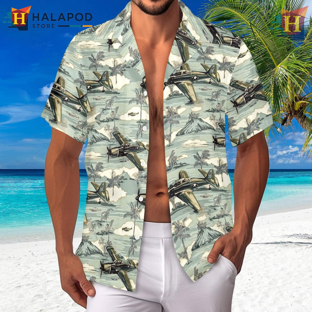 Camo Fighter Bomber Hawaiian Shirt Funny Tropical Summer Beach Party Fan Apparel