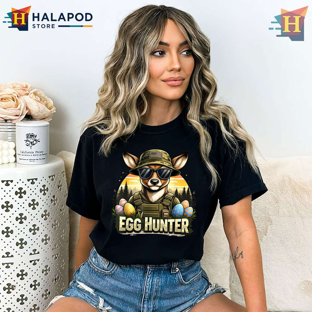 Camo Hunting Egg Graphic Easter Shirts For Men Outdoor Fans
