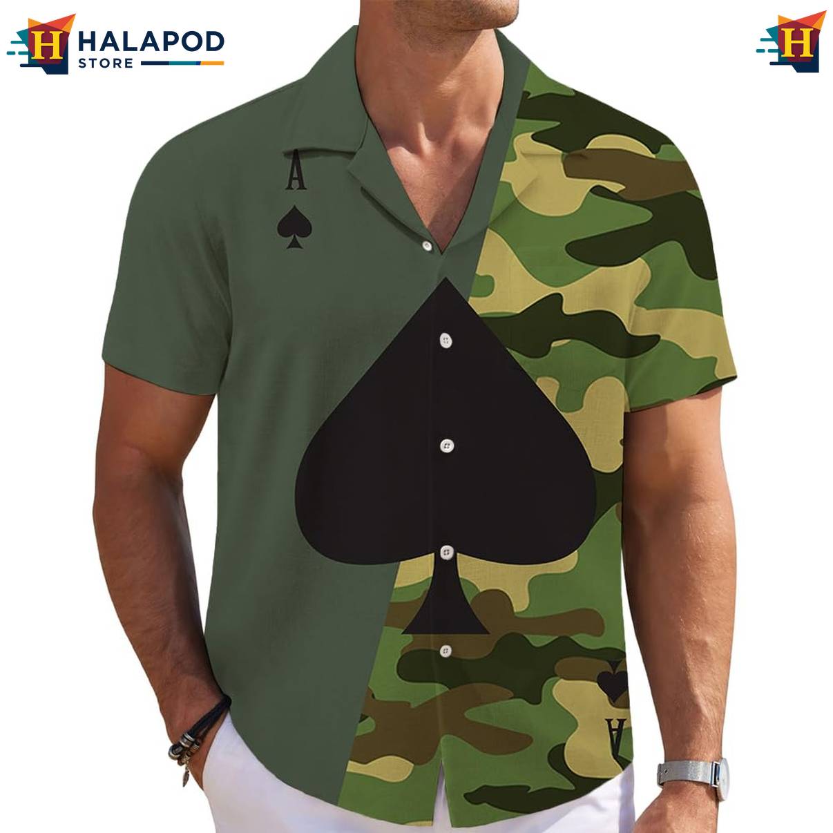 Camouflage Poker Print Short-sleeve button-up shirt Mens Short Sleeve Floral Button Down