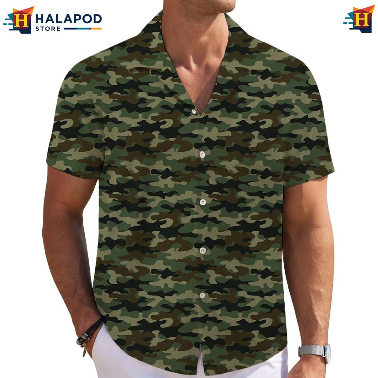 Camouflage Print Short-sleeve button-up shirt Mens Short Sleeve Floral Button Down Mens