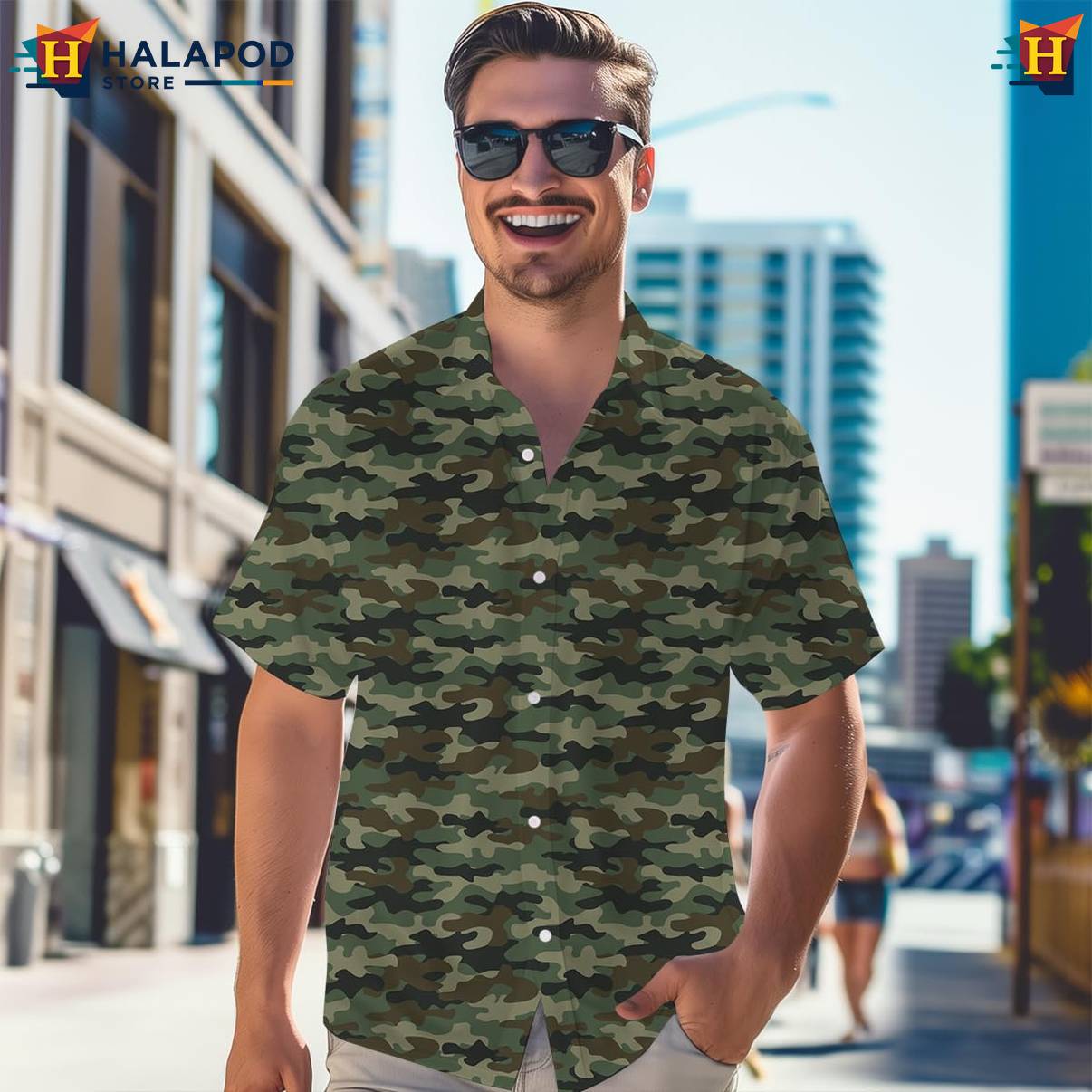 Camouflage Print Tropical Shirt Mens Short Sleeve Floral Button Down Mens