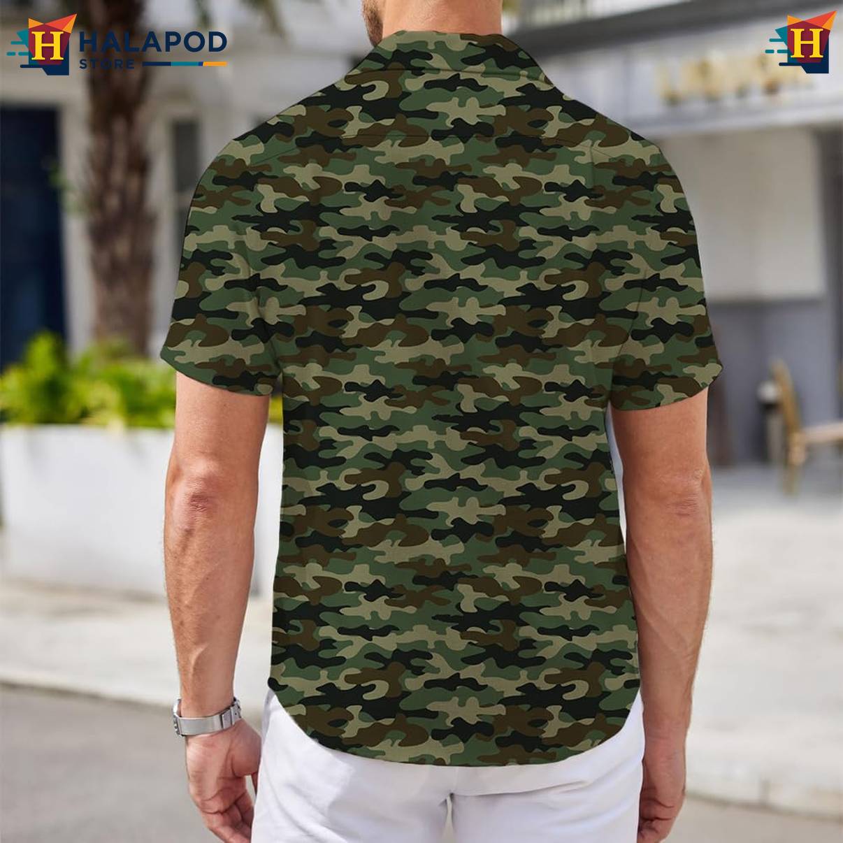 Camouflage Print Aloha Shirt Mens Short Sleeve Floral Button Down Mens